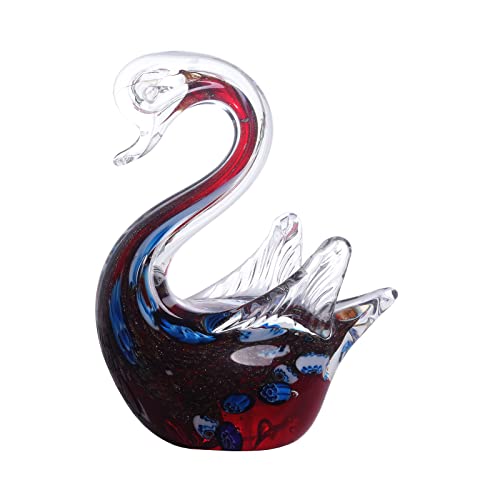 LONGWIN Sculpture en verre soufflé à la main en forme de cygne - Décoration de table - Rouge Cover