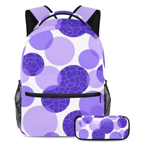Sac à dos violet géométrique 40cm avec trousse pour l'école et les voyages