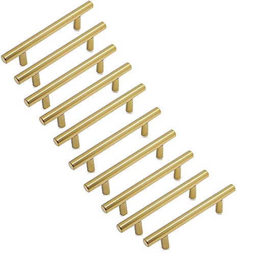 Margueras - 10 tiradores de armario dorados para dormitorio muebles con tornillos y agujeros 128 mm