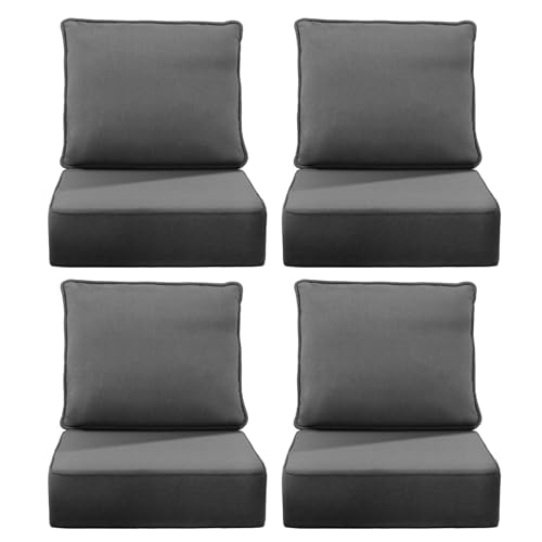 Image of 6 inch Thick Outdoor Chair Cushions, 24 x24 Inch Patio Furniture Cushions Set of 4 with Water Resistant & Removable Cover, UV Resistant, 30D High Density Sponge Patio Cushion, Grey|