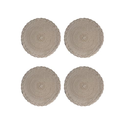 Soulnioi Cotton Place Mates - Manteles individuales redondos tejidos de 38 cm, resistentes al calor, lavables, para cocina, mesa de comedor, juego de 4, color café claro