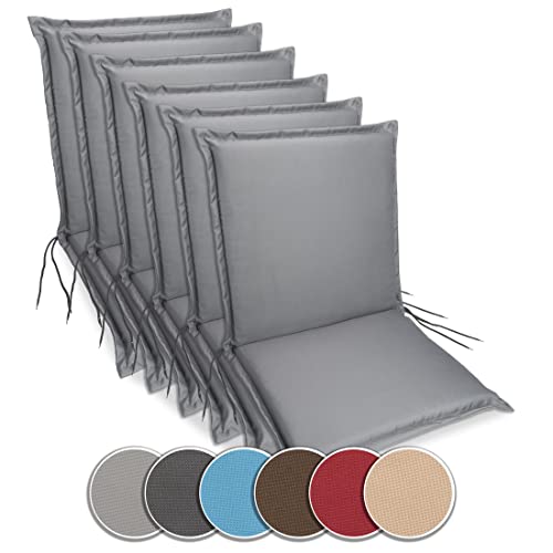sunnypillow Gartenstuhlauflagen Niedriglehner 100 x 50 (6er Set) - Stuhlauflagen Extra Dicke 9 cm - Auflage für Gartenmöbel UV-Lichtecht, Wasserdicht - Outdoor Stuhlkissen für Gartenliegen - Grau