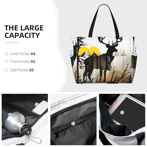 Beach Bags For Women Large Waterproof Sandproof Beach Tote Bag Lightweight Zipper Carry On Bag Deer Silhouette Pool Bag For Gym Travel Vocation3