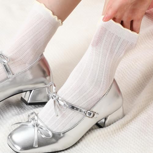 6 Pairs Women Ruffle Ankle Socks Thin Casual Cotton Frilly Lettuce Socks Breathable Soft for Summer Autumn Gift3