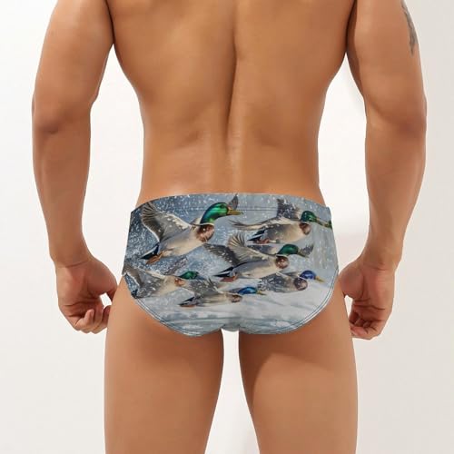 Beauty Mallard Ducks Men's Swimming Trunks Briefs Beach Swimwear Low Rise Bikini Swimsuit Print Bathing Suit2