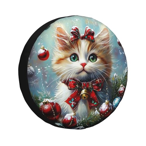Image of Christmas Cat Spare Tire Cover Winter Weatherproof Universal Wheel Protectors Christmas New Year Wheel Covers for Rv Camper Travel Trailer SUV Truck 15 Inch Holiday Xmas Decor