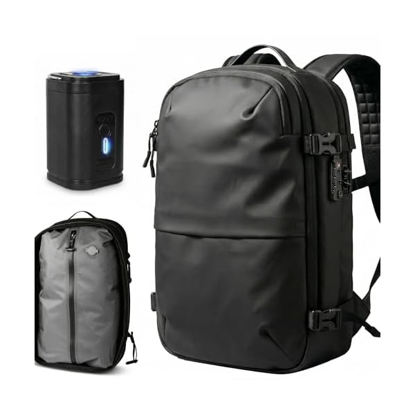 Expandable Vacuum Travel Backpack with Compression System & Pump | 60L Carry On Backpack with TSA Lock, Laptop Sleeve & Water Resistant Shell | Black
