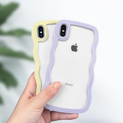 Image of GoldKart iPhone Xs Max Case Wavy Edge Clear Back Design, Anti-Slip Grip Cute Wave Curly Frame Shape Shockproof Soft TPU & Hard PC Bumper Protective Phone Case Cover for Women Girls - Purple