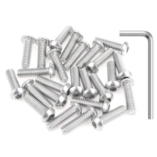 Image of 25 Pieces 1 /4-20 x 7 /8 inch Button Head Socket Cap Screws Bolts, HELIFOUNER 304 Stainless Steel (18-8) Screws, Bright Finish, Fully Threaded
