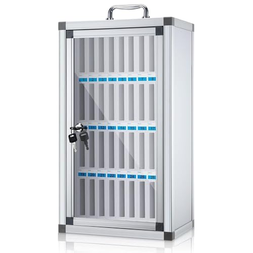 LIUJHGH Scatola porta telefoni in lega di alluminio con porta trasparente, armadietto da scrivania o da parete per scuola, ufficio e aula(36-bit)