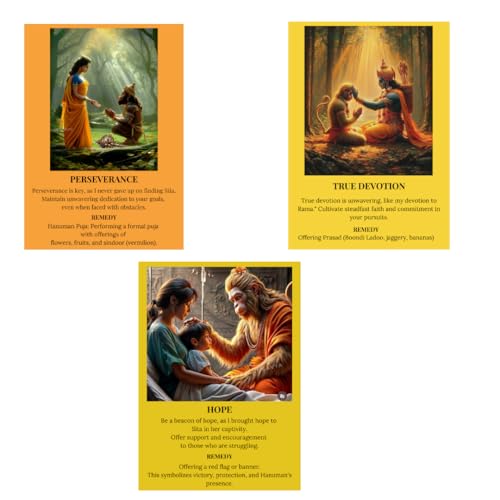 Image of Essencioshop Lord Hanuman Oracle Cards Set - A 72 Full Color Cards Based on Lord hanuman's Life situations, Challenges & Learnings with Remedies