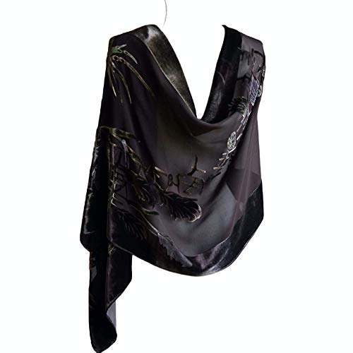 Silk Base Burn-out Velvet Shawl, 72" L x 21" W, Reed Catkin, Cocoa Brown3