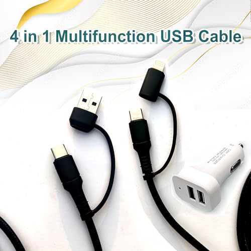 Image of Auto Pearl, 2-Ports Fast Car Charger with 4 in 1 Black Cable, Turbo Charger, Dual USB Compatible with Captiva