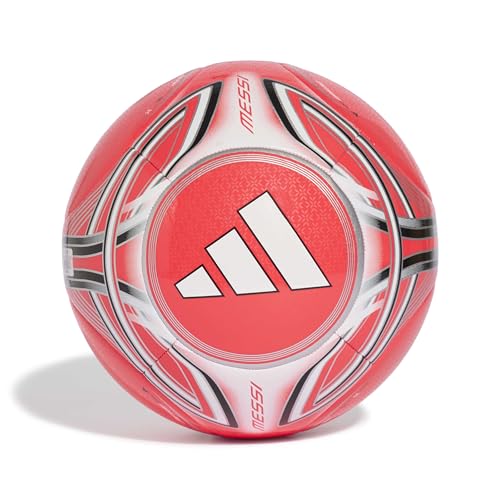 adidas Unisex-Adult Messi Club Soccer Ball, Lucid Red/Black/White/Silver Metallic, 4