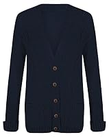 Purple Hanger New Women’s Ladies Long Sleeve Button, Front Pocket Chunky Aran Cable Knit Grandad Cardigan, Sweater Plus Size 8-26 (UK, Numeric, 16, 18, Regular, Regular, Navy)