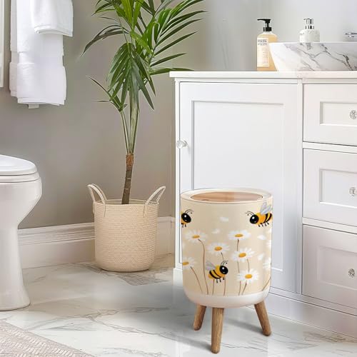 Pequeña caneca de basura con tapa diseño abejas miniatura 6