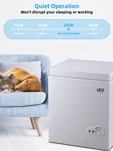 Krib Bling Chest Freezer 3.5 Cu.ft Mini 7 Gears Temperature Control Compact Deep Freezer With Top Open Door And Removable Storage Basket White #TOP2