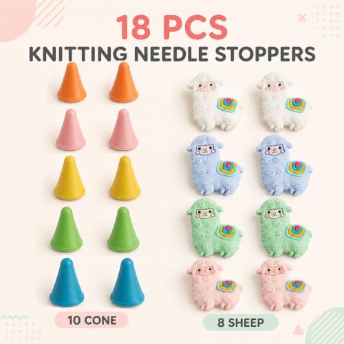 Image of Sexyppl 8PCS Knitting Needle Stoppers,Cartoon Animal Needle Point Protectors, Cute Letters Knitting End Caps, Colorful Cube Knitting Accessories and Gadgets (8 White)