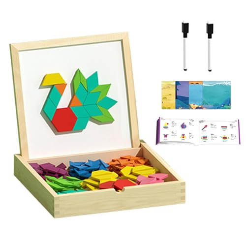 Générique Jeu De Puzzle 180 Pièces – Puzzle Magnétique en Bois, Mini Blocs Magnétiques | Ensemble De Blocs À Motifs Magnétiques avec Cartes, Jouet Tangram |...