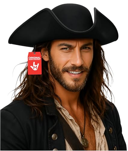 Nicky Bigs Novelties Black Pirate Hat For Women, Adult Colonial Three Cornered Cocked Tricorn Hat For Adults, Buccaneer Cap, Pirate Accessories Women