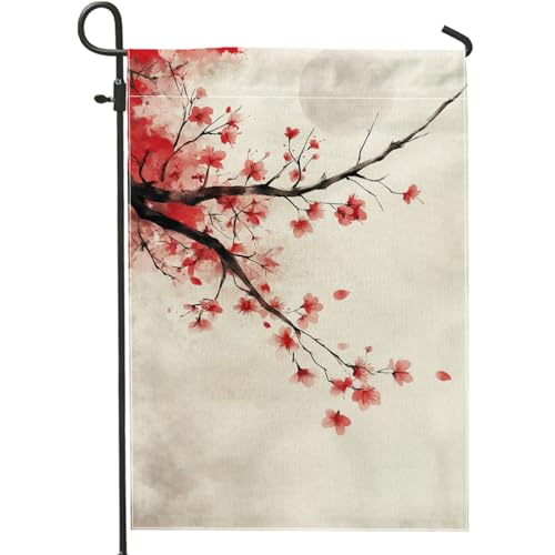 Drapeau de jardin en fleurs de cerisier - Bannière florale de printemps - Double face en toile de jute - Décoration d'intérieur - 30,5 x 45,7 cm