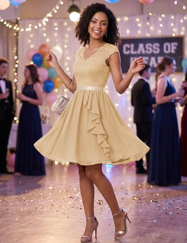 Image of Wedtrend Women's Bridesmaid Dresses Short Prom Dress Ruffle Semi Formal Cocktail Dresses Floral Homecoming Dress