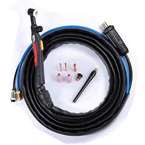 Tig Welding Torch Wp17Fv Flexible 13 Feet Air Cooled With 10-25/35-50 Plug Valve 0.04"-1/8" Tungsten Electrodes Tig Welder Adapter For High Frequency/Lift Tig Welder #TOP7