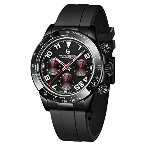 Pagani Design 2022, Relojes de Pulsera de Cuarzo de Marca de Lujo para Hombres, cronógrafo Deportivo de Cristal de Zafiro, Reloj de Acero Inoxidable para Hombres (Negro JC-1687)