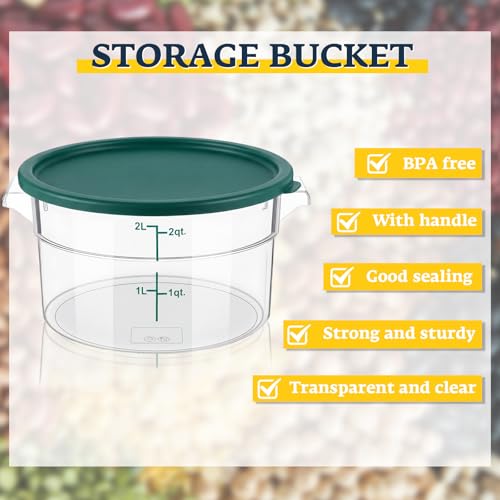 Image of Ziliny 1 Pcs 2 Qt Dough Proofing Container with Lid and Green Scale, Green | Clear Round Food Storage Container, Food Grade Plastic, Easy Viewing Design, Airtight Lid, Dough Fermentation Kitchen Storage