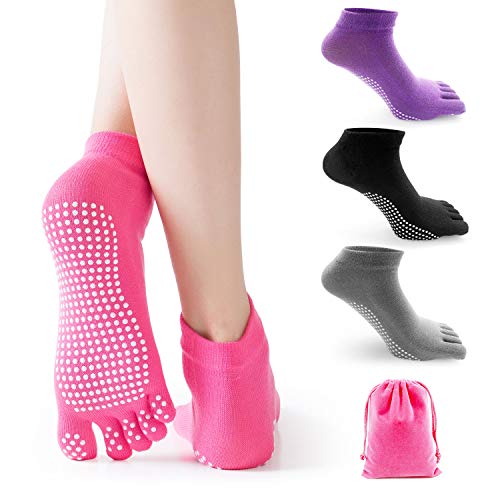 Yoga Toe Socks with Grips for Women Non-slip Socks for Pilates Barre Fitness