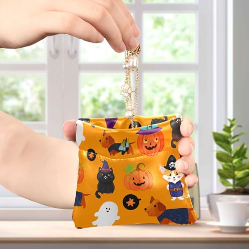 Halloween Pumpkins and Ghosts Squeeze Coin Purse, Leather Coin Purse, Mini Wallet, Compact and Portable, Unisex4