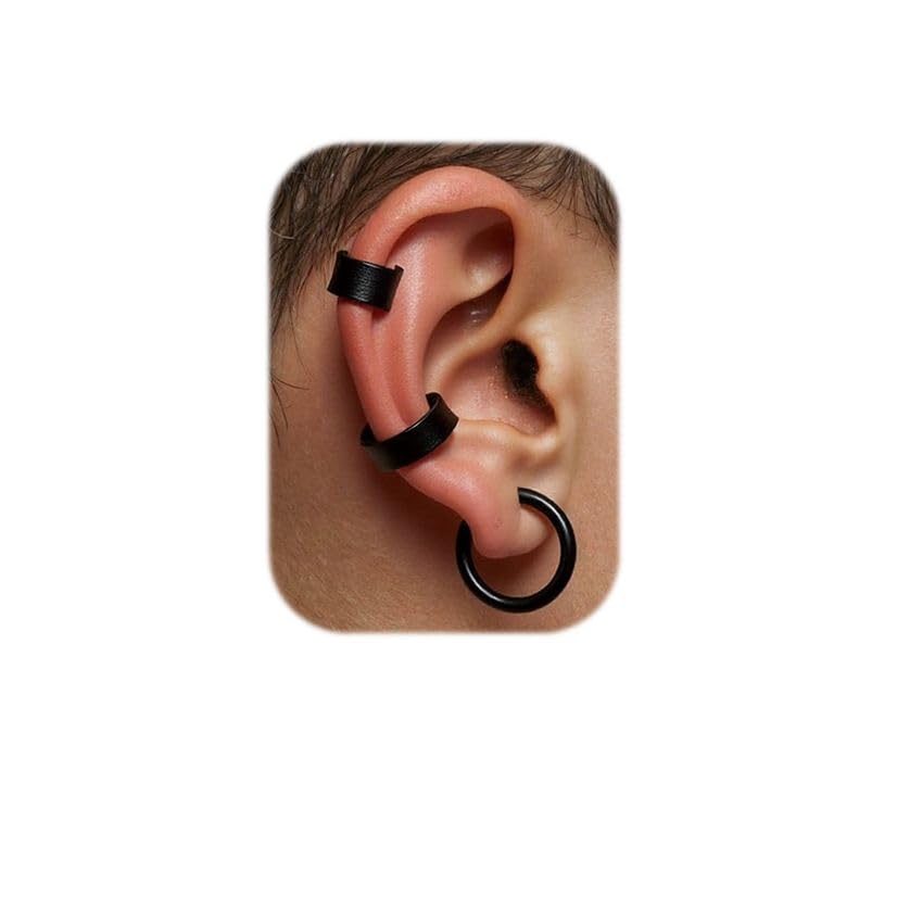 Non Piercing 3Pairs Ear cuffs Stainless Steel Clip on Wrap Punk Earrings for Man