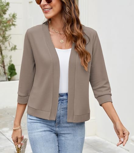 Image of Hount Womens 3 /4 Sleeve Cropped Cardigans Lightweight Casual Open Front Bolero Shrugs Sweaters