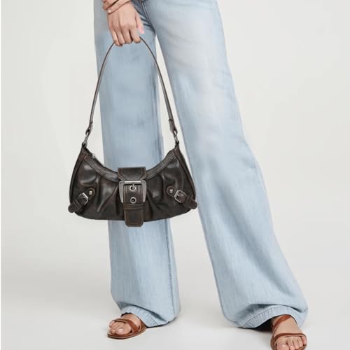 Image of Women Y2k Burgundy Crescent Moon Purse Small Hobo Bags Trendy Crossbody Bag