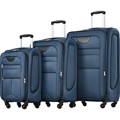 Luggage Sets(22in/26in/30in) with 4 Spinner Wheels Upright Softside Expandable Luggage Softshell 3-Piece Set Lightweight Rolling Suitcase with TSA Lock for Travel Dark Blue