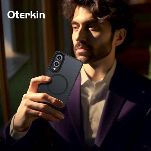 Image of Oterkin Magnetic for Samsung Galaxy S25 Edge Case Matte, S25 Edge Phone Case Compatible with MagSafe Frosted Translucent Shockproof Anti-Scratch Slim Fit Case Military Grade Protection (Black)