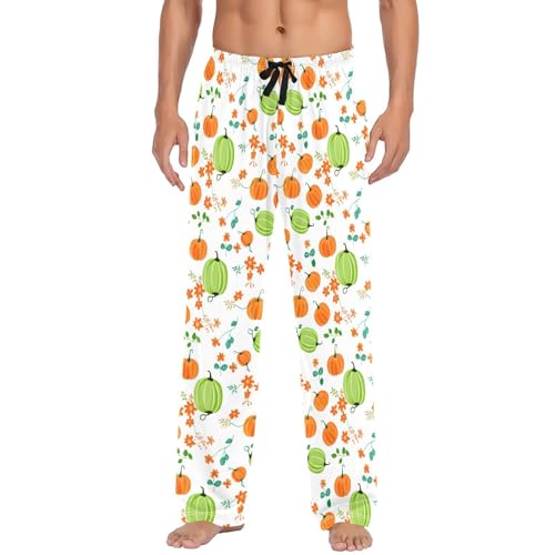 Colorful Pumpkin Patch Men's Cotton Pajama Pants with Pockets and Drawstring Comfortable and Stylish,S2