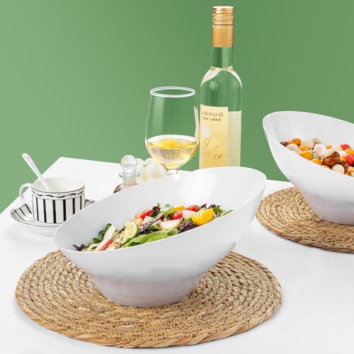 bUCLA 12 Pack White Plastic Serving Bowls - 54 OZ Angled Table Salad and Fruit Bowls Disposable for Chip&Candy - Ideal for Party & Wedding - Image 5