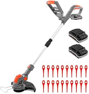 Terratek 20V Cordless Strimmer with 2 Batteries & 30 Spare Blades, Telescopic Lightweight Powerful Grass Trimmer, 25cm Cutting Diameter
