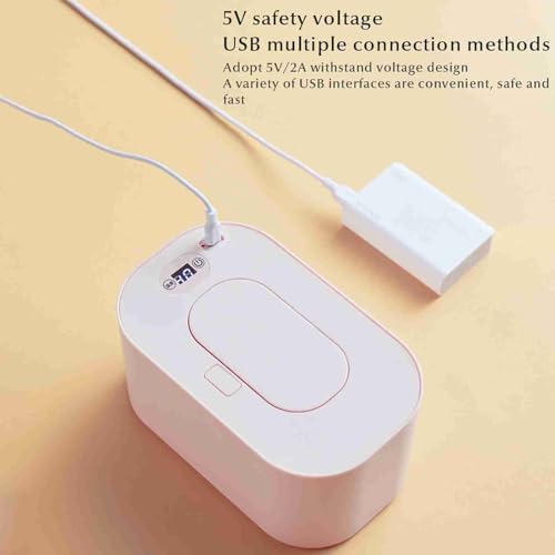 Chauffe-lingettes pour Bébé avec Veilleuse LED Intelligente Réchauffe Rapide Uniforme en 3 Min, Sécurité Anti-Surchauffe, Facile à Nettoyer Design Compact (Rose)