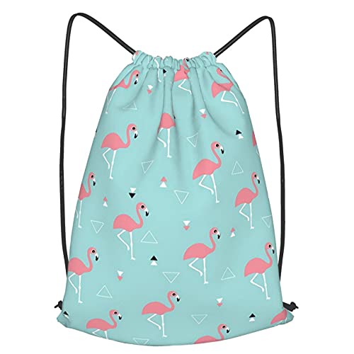 Flamingo Beach Theme in Aqua and Pink Drawstring Sports Backpack Lightweight Gym Yoga Sackpack Shoulder Rucksack Casual Outdoor Daypack for Women and Men