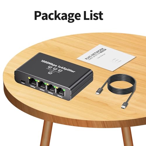 Image of Gigabit Ethernet Splitter 1 to 4-1000Mbps RJ45 Port Router Switch with USB-C Power, Plug & Play 1-in-4-Out LAN Adapter for Cat5 /5e /6 /7 /8 Cables, High Speed Network Switch for Desktop Printer Camera