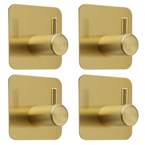 INHHCED Crochet Adhesif Mural, Patere Salle De Bain, Crochet Mural Sans Percer, Porte Manteau Adhesif, Convient Pour Les Salles De Bain, Les Toilettes, Les Cuisines Et Les Chambres, Doré (4 Pièces)