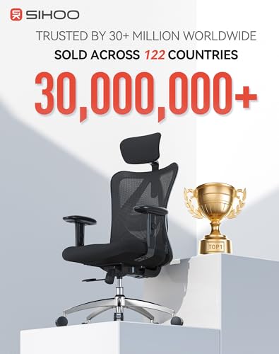 Image of SIHOO M18 Ergonomic Office Chair, Adjustable Headrest & Lumbar Support, High Back Mesh Desk Chair, Height Adjustable Armrests, Swivel Computer Chair for Home Office, Deep Black