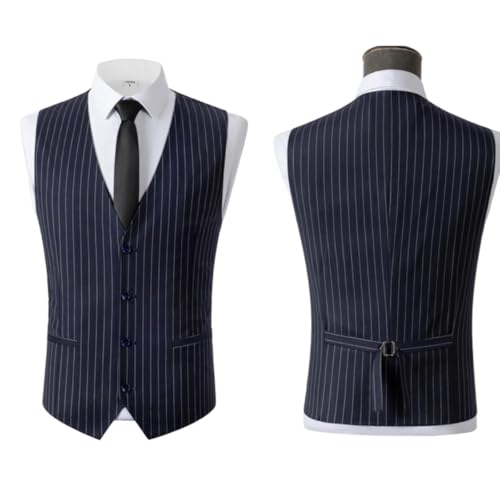 SOLOVEDRESS Men's 3 Piece Suit Classic Jacket Vest Pants Regular Fit Tuxedos Stripe Set for Weddings Party 5