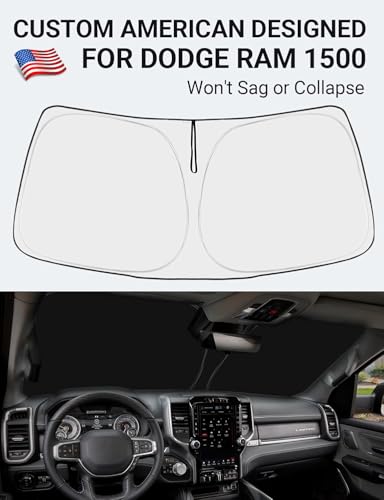 Image of Proadsy 2026 Upgrade Windshield Sun Shade Custom Fit Dodge RAM 1500 2Dr 2019-2025 2026 4-Layer Foldable Front Sunshade Protector Sun Visor Blocks UV Rays Keep Car Cooler