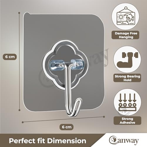 Image of CANWAY Plastic Pack Of 10 Self Adhesive Heavy Duty J Wall Hook No Drilling Needed To Use Inside Home & Kitchen, Transparent