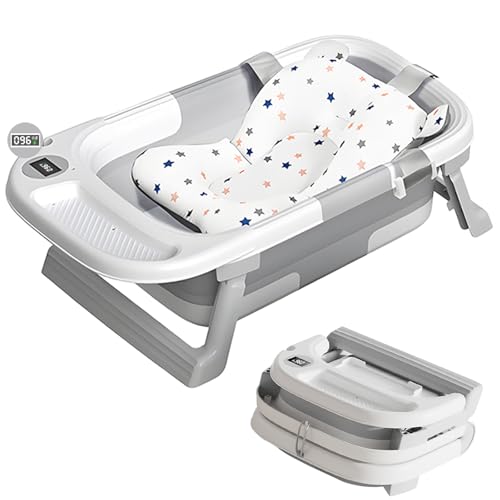 Collapsible Baby Bathtub,with Removable Soft Bath Pad&Storage Tra...