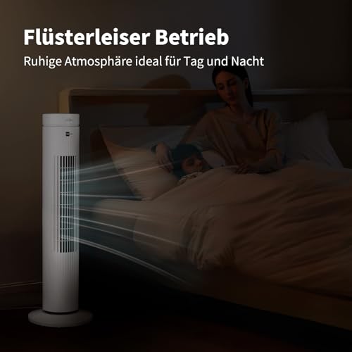 aeco AirX SPIN Turmventilator mit Fernbedienung, 76 cm Höhe, 60° oszillierender Ventilator mit Timerfunktion (7H), 3 Geschwindigkeiten, Power-Off-Funktion, leise für Schlafzimmer und Büro, Weiß 6