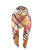 Women's Fall Winter Scarf Classic Tassel Plaid Scarf Warm Soft Chunky Large Blanket Wrap Shawl Scarves Red Orange